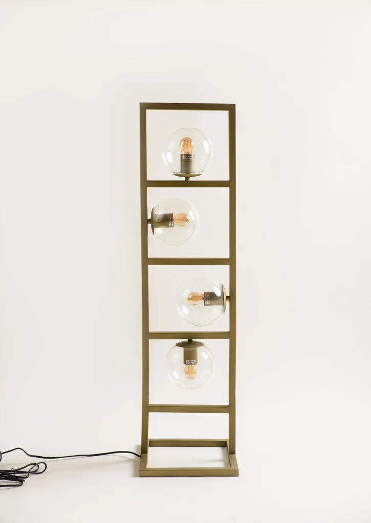 Contemporary geometric floor lamp with vertical metal frame and glass globe bulbs, perfect for stylish home lighting – designer collection by Troika.