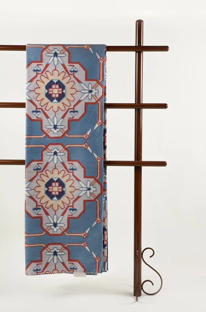 Thar legacy dhurrie with intricate tribal pattern bold floor rug in desert-inspired colors.