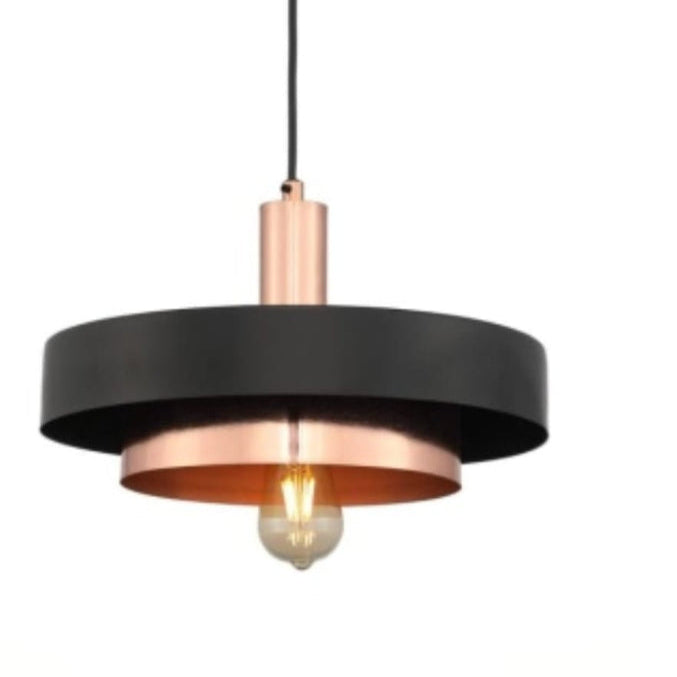 Modern Nordic pendant light in matte black and copper finish – industrial ceiling fixture with exposed bulb design.