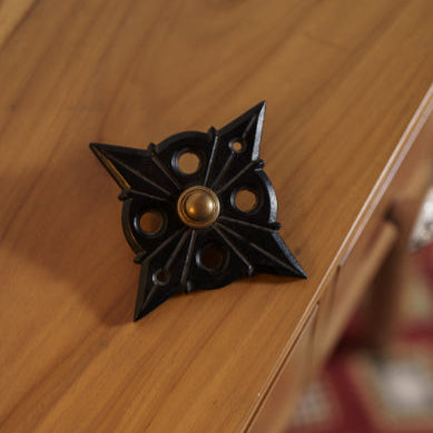 Square antique brass bell with black metal finish decorative vintage doorbell for home entrances.
