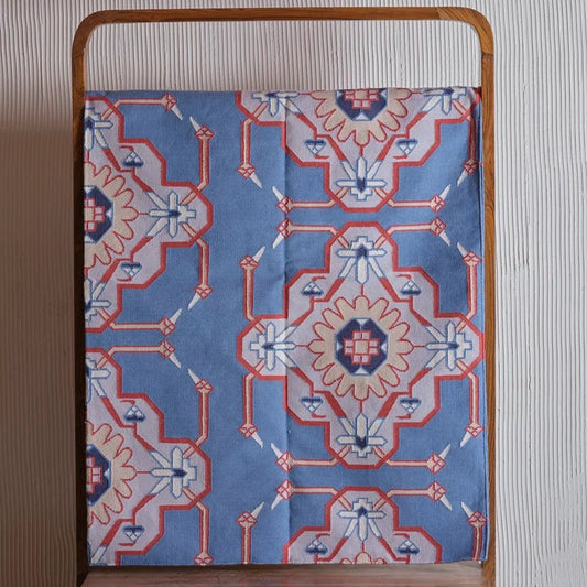 Handwoven Thar legacy dhurrie traditional floor covering with rustic geometric motifs.